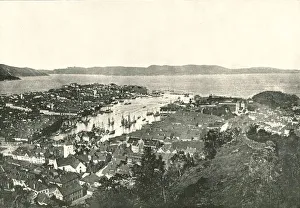 Bergen Prints: Birds eye view of the harbour, Bergen, Norway, 1895. Creator: Unknown