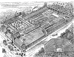 Trade Fair Prints: Bird's-eye view of the Leeds International Exhibition, 1890. Creator: Unknown