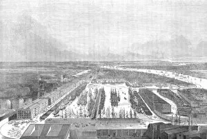 Bird's eye view of the London Docks, 1845. Creator: Unknown