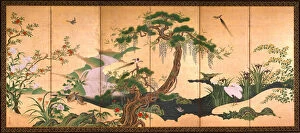 Byobu Gallery: Birds and Flowers of Spring and Summer, Second Half of the 17th cen.. Artist: Eino, Kano (1631-1697)