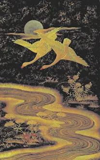 Goose Prints: Birds flying over a river, 1881. Creator: Unknown