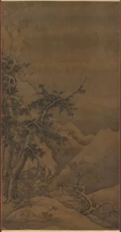Ink And Slight Colour On Silk Prints: Birds in a Grove in a Mountainous Winter Landscape, 1100s. Creator: Gao Tao (Chinese