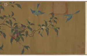 Peach Tree Prints: Birds among peach branches, Qing dynasty, (18th century?). Creator: Unknown