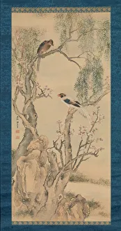 Peach Tree Prints: Birds in Willows and Blossoming Peach Tree. Creator: Yosa Buson