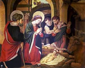 Birth and Adoration of the Shepherds. Detail of the altarpiece with scenes of the Birth and Adoration of the Shepherds. Detail of the altarpiece with scenes of the
