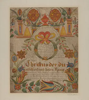 Fraktur Prints: Birth Certificate, c. 1940. Creator: Charles Roadman