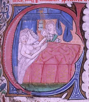 Rays Of Light Prints: Birth scene, 1490. Creator: Unknown