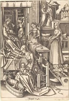 Cradle Gallery: The Birth of the Virgin, c. 1490 / 1500. Creator: Israhel van Meckenem