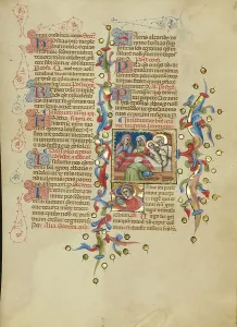 Missal Prints: The Birth of the Virgin: Initial S: The Virgin Reading; The Nativity