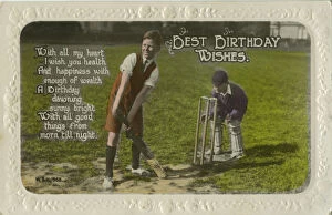 Cricket Ball Collection: Birthday card featuring two boys playing cricket