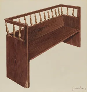 Langden Brown Prints: Bishop Hill: Church Pew, 1939. Creator: H. Langden Brown
