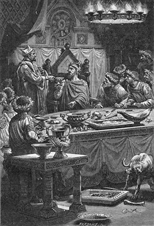 Oath Gallery: The Bishop of Laon swearing allegiance to Charles, Duke of Lorraine, 10th century (1909)
