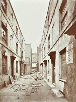 Derelict Gallery: Bishops Court with boarded-up houses, London, 1906