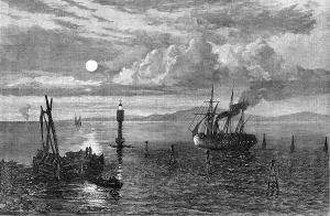 Steam Ships Prints: The Bitter Lakes, Suez Canal, 1870. Creator: Unknown
