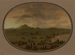 Sioux Gallery: Bivouac of a Sioux War Party at Sunrise, 1861 / 1869. Creator: George Catlin
