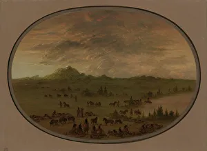 Bivouac Prints: Bivouac of a Sioux War Party at Sunrise, 1861 / 1869. Creator: George Catlin