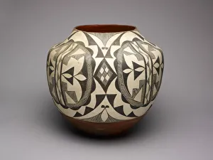 Storage Jar Prints: Black-and-White Storage Jar with Abstract Geometric Motifs, 1890s. Creator: Unknown