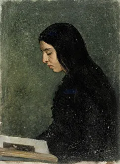 Adolf Von Becker Prints: Black-haired woman reading, 1860-1900. Creator: Adolf von Becker