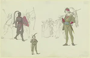 Hose Prints: A black knight, archers, a hunter