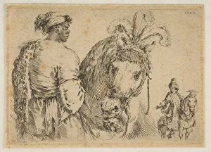 A Black Man Feeding a Horse, ca. 1662. Creator: Stefano della Bella A Black Man Feeding a Horse, ca. 1662. Creator: Stefano della Bella