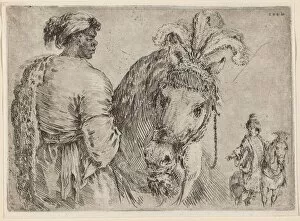 Plumed Gallery: A Black Man Feeding a Horse, probably 1662. Creator: Stefano della Bella