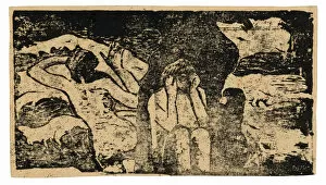 Polynesia Gallery: At the Black Rocks, from the Suite of Late Wood-Block Prints, 1898 / 99