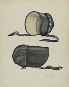 Womans Prints: Black Silk Bonnet, c. 1936. Creator: B. Berndt