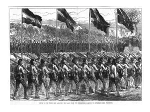 Portsmouth Prints: The Black Watch (42nd Highlanders) Marching to Governors Green, Portsmouth, 1874
