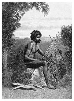 Mending Collection: Blackfellow Mending His Net, Australia, 1886