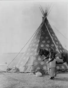 Wigwam Prints: A Blackfoot tepee, c1927. Creator: Edward Sheriff Curtis