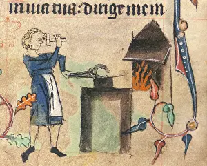 Tongs Prints: Blacksmith, 1320-1330. Creator: Unknown