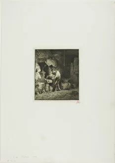 Blacksmiths Shop Gallery: Blacksmith Facing Left, 1850. Creator: Charles Emile Jacque