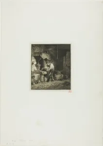 Smithy Prints: Blacksmith Facing Left, 1850. Creator: Charles Emile Jacque
