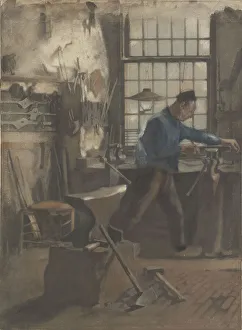 Smithy Prints: Blacksmith in his forge, 1870-1923. Creator: Willem Witsen