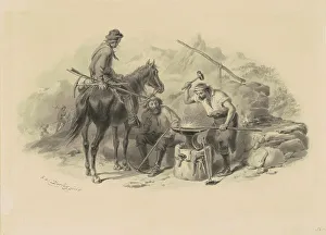 Miners Prints: Blacksmith in the Goldfields, 1848-1855. Creator: Felix Octavius Carr Darley
