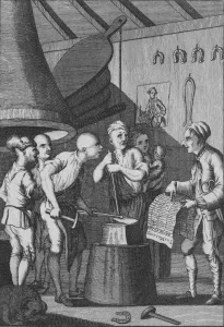 The Blacksmith lets his Iron grow cold attending to the Taylors News, 1772