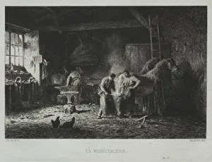 The Blacksmith Shop. Creator: Charles-Emile Jacque (French, 1813-1894)