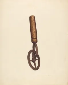 Wheelwright Prints: Blacksmiths Measuring Wheel, c. 1939. Creator: Edward L Loper
