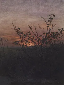 Blackthorn (?) in front of a Landscape at Sunset, 1864. Creator: Leon Bonvin