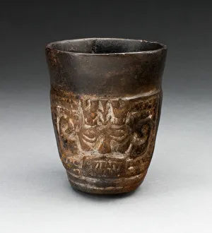 Tiahuanaco Prints: Blackware Cup with Abstract Faces Carved in Panels, A. D. 1000 / 1476. Creator: Unknown