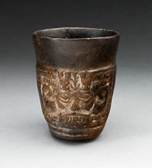 Lambayeque Gallery: Blackware Cup with Abstract Faces Carved in Panels, A.D. 1000 / 1476. Creator: Unknown