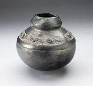 Blackware Prints: Blackware Narrow Neck Jar with Shoulder Impressed with Birds, A. D. 1000 / 1400