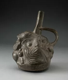 Blackware Spouted Vessel in the Form of a Composite Face, Animals, and Fish, 100 B.C./A.D