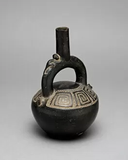 Spiral Collection: Blackware Stirrup Spout Vessel with Incised Squared Spiral Motif, A.D. 1200 / 1450