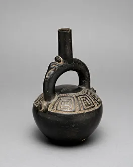 Spiral Prints: Blackware Stirrup Spout Vessel with Incised Squared Spiral Motif, A. D. 1200 / 1450