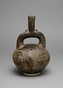 Blackware Prints: Blackware Stirrup Spout Vessel with a Relief Depicting Warriors with Raised Arms, A. D