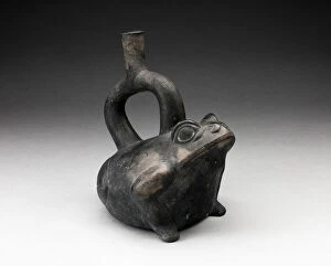 Andean Gallery: Blackware Stirrup Vessel in the Form of a Frog, 100 B.C. / A.D. 500. Creator: Unknown