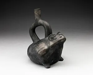 Andean Prints: Blackware Stirrup Vessel in the Form of a Frog, 100 B. C. / A. D. 500. Creator: Unknown