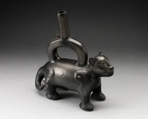 Nazca Prints: Blackware Vessel in the Form of a Feline, Likely a Puma, 180 B. C. / A. D. 500