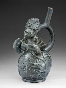 Blackware Vessel in the Form of a Figure Fishing, Possibly Ai-Apec, with a Crab, 100 B.C Blackware Vessel in the Form of a Figure Fishing, Possibly Ai-Apec, with a Crab, 100 B.C